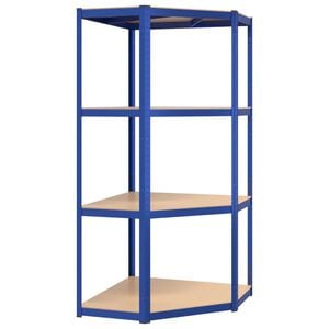 vidaXL Eckregal mit 4 B&ouml;den Blau Stahl & Holzwerkstoff