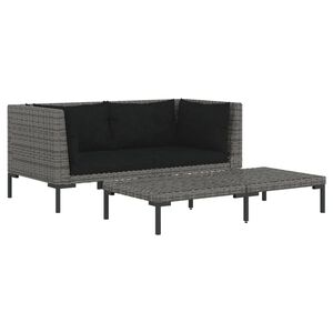 vidaXL 3-tlg. Garten-Lounge-Set Dunkelgrau Halbrundes Poly Rattan