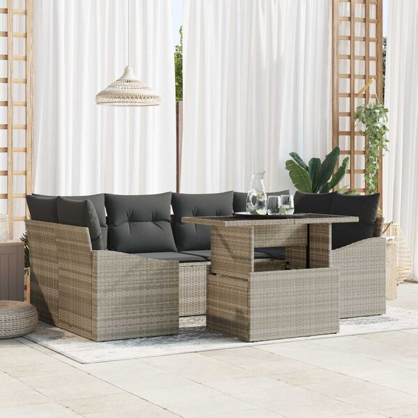 vidaXL Garten-Sofa-Set mit Speicher 7 pcs Hellgrau Poly Rattan