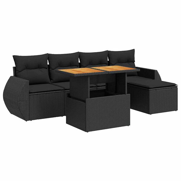 vidaXL 6-tlg. Garten-Sofagarnitur mit Kissen Schwarz Poly Rattan