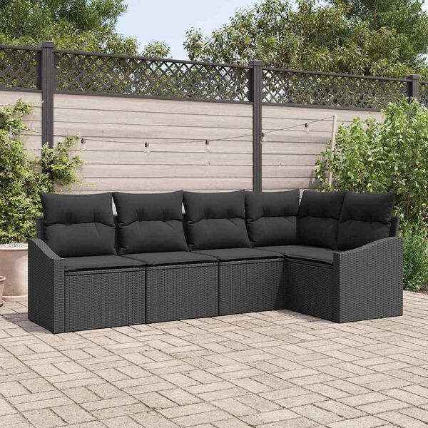 vidaXL Sofa Set mit Kissen 5 pcs Schwarz Poly-Rattan