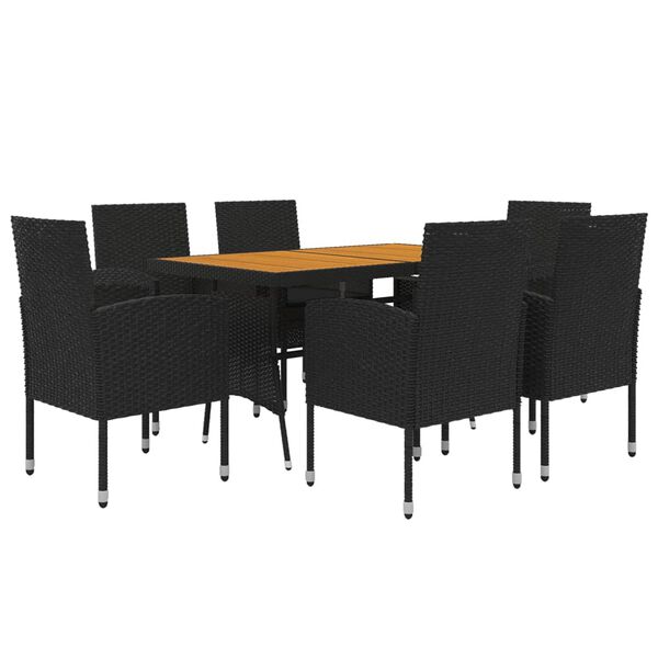 vidaXL 7-tlg. Garten-Essgruppe Poly Rattan Schwarz