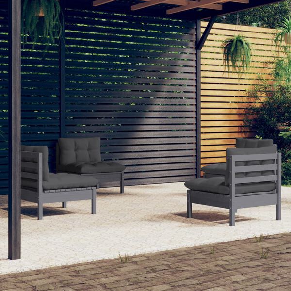 vidaXL 4-tlg. Garten-Lounge-Set mit Anthrazit Kissen Kiefernholz