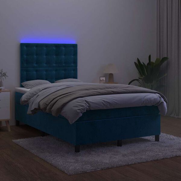 vidaXL Boxspringbett mit Matratze & LED Dunkelblau 120x200 cm Samt