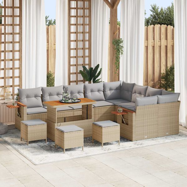 vidaXL Gartensofa-set mit Kissen 14 pcs Beige und Hellgrau Poly-Rattan