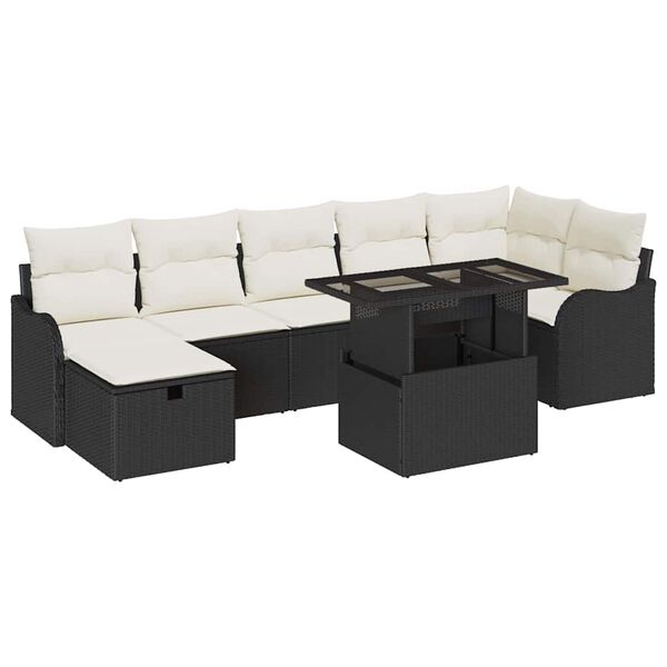vidaXL Garten-Sofa-Set mit Kissen 8 pcs Schwarz Poly Rattan