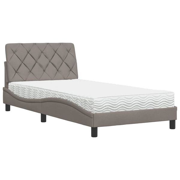 vidaXL Bett mit Matratze Taupe 100x200 cm Stoff