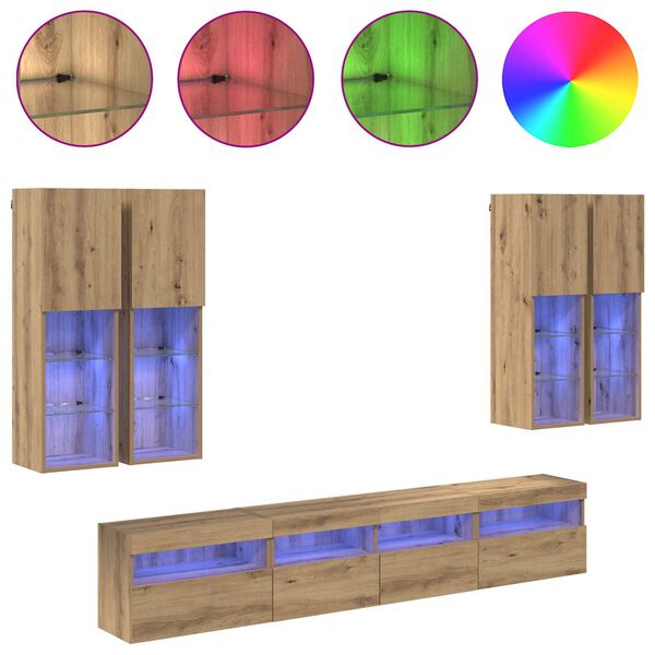 vidaXL TV-Wandschrank-Set mit LED-Lichtern mit LED 7 pcs Artisan-Eiche