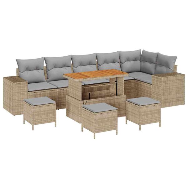 vidaXL Gartensofa-set mit Kissen 10 pcs Beige und Hellgrau Poly-Rattan