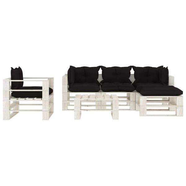vidaXL 6-tlg. Garten-Lounge-Set Paletten mit Kissen in Schwarz Holz