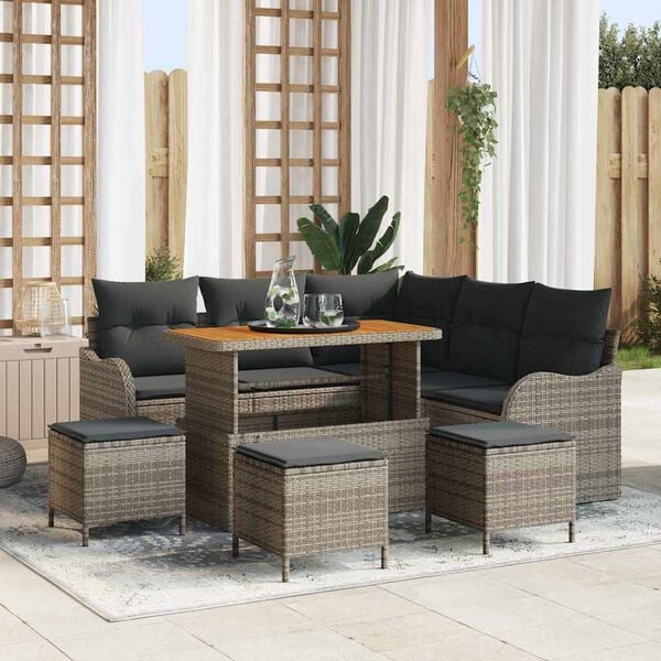 vidaXL Garten-Sofa-Set 9 pcs Grau Poly-Rattan