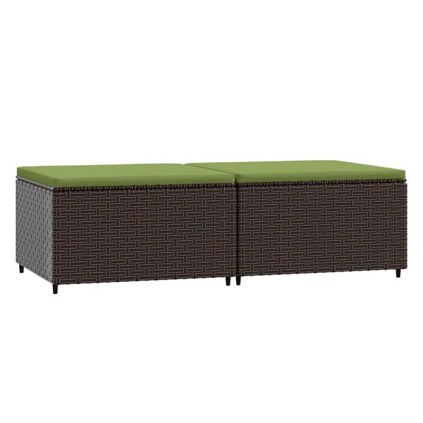 vidaXL Gartenhocker mit Kissen 2 Stk. Braun Poly Rattan