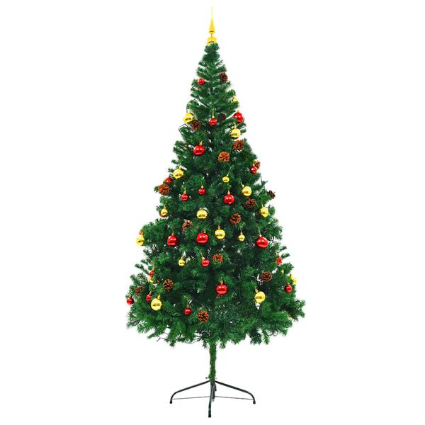 vidaXL K&uuml;nstlicher Weihnachtsbaum mit Beleuchtung & Kugeln Gr&uuml;n 210 cm