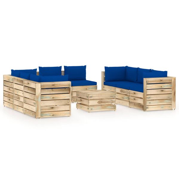 vidaXL 9-tlg. Garten-Lounge-Set mit Kissen Gr&uuml;n Impr&auml;gniertes Holz