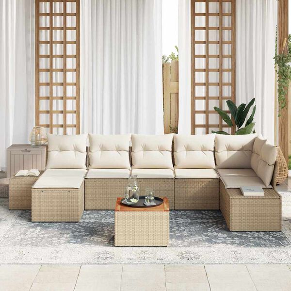 vidaXL Gartensofa-set mit Kissen 8 pcs Beige Poly-Rattan