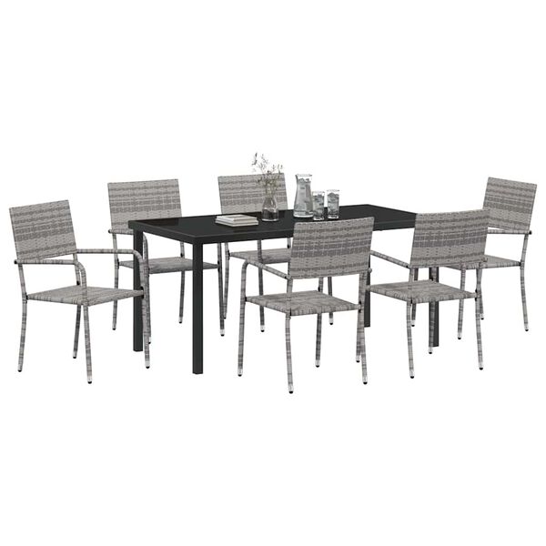 vidaXL Garten Essgruppe mit Kissen 7 pcs Grau Poly-Rattan