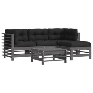 vidaXL 5-tlg. Garten-Lounge-Set mit Kissen Grau Massivholz