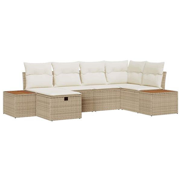 vidaXL Garten-Sofa-Set mit Kissen 6 pcs Beige Poly Rattan