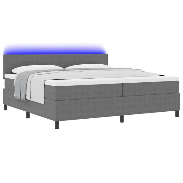 vidaXL LED Boxspringbett Hellgrau und Wei&szlig; 200 x 200 cm Cordstoff