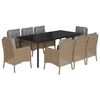 vidaXL 9-tlg. Garten-Essgruppe mit Kissen Beige Poly Rattan