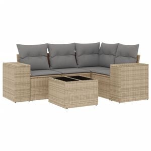 vidaXL 5-tlg. Garten-Sofagarnitur mit Kissen Beige Poly Rattan