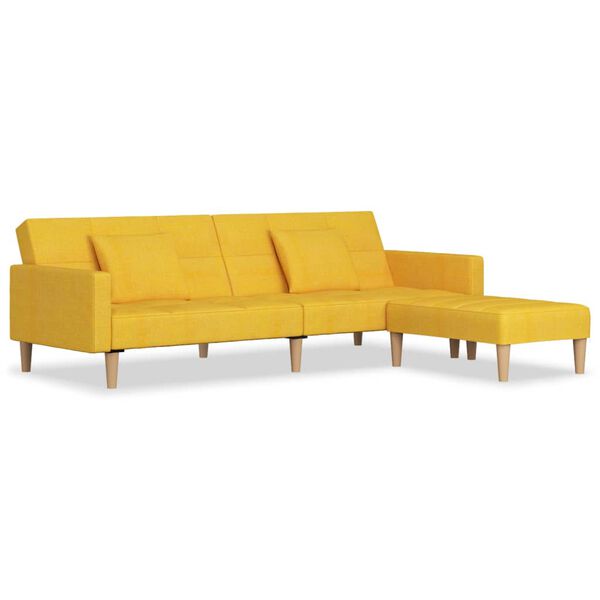 vidaXL Schlafsofa 2-Sitzer mit 2 Kissen & Hocker Gelb Stoff