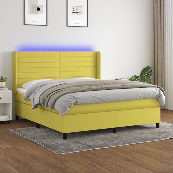 vidaXL Boxspringbett mit Matratze & LED Gr&uuml;n 160x200 cm Stoff