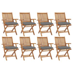 vidaXL Klappst&uuml;hle mit Kissen, 8-teilig, Massivholz Teakholz