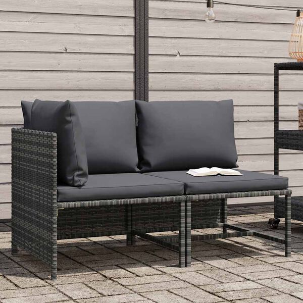 vidaXL 2-tlg. Garten-Sofagarnitur mit Auflagen Poly Rattan Grau