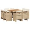 vidaXL 9-tlg. Garten-Essgruppe mit Kissen Beige Poly Rattan