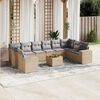vidaXL 11-tlg. Garten-Sofagarnitur mit Kissen Beige Poly Rattan