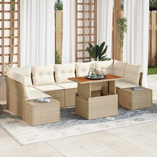 vidaXL Garten Essgruppe mit Kissen mit Kissen 8 pcs Beige und Creme