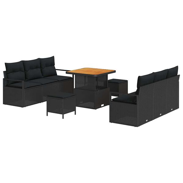 vidaXL Gartensofa-set mit Kissen 9 pcs Schwarz Poly-Rattan