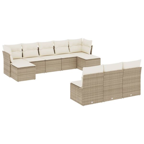 vidaXL 10-tlg. Garten-Sofagarnitur mit Kissen Beige Poly Rattan