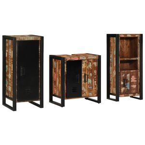 vidaXL Badezimmerm&ouml;bel-Set mit Regal 3 pcs Massives upgecyceltes Holz