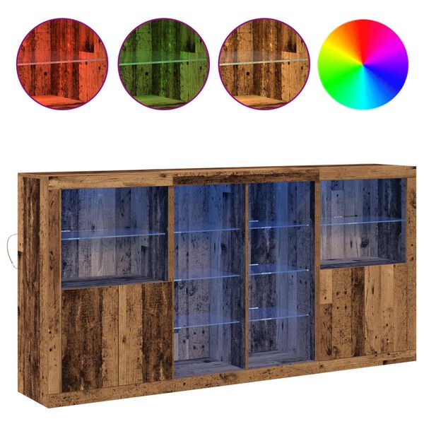 vidaXL LED-Sideboard 3 pcs Altholz 202 x 37 x 100 cm Holzwerkstoff