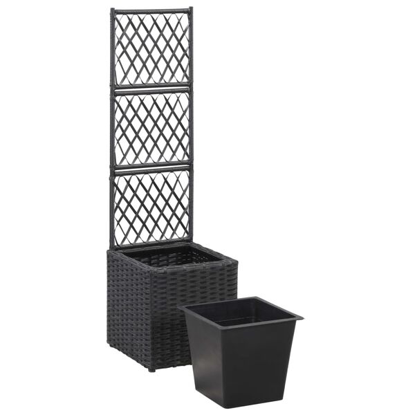 vidaXL Hochbeet mit Rankgitter 1 Topf 30x30x107cm Poly Rattan Schwarz