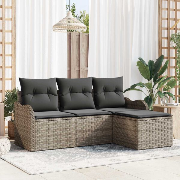 vidaXL Gartensofa-set mit Kissen mit Speicher 4 pcs Grau Poly-Rattan