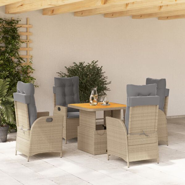 vidaXL 5-tlg. Garten-Essgruppe mit Kissen Beige Poly Rattan