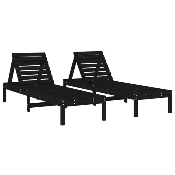 vidaXL Sonnenliegen 2 Stk. mit Tisch Schwarz Massivholz Kiefer