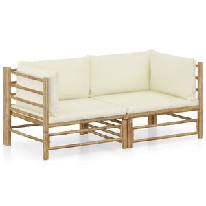 vidaXL 2-tlg. Garten-Lounge-Set mit Cremewei&szlig;en Kissen Bambus