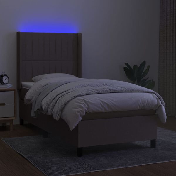 vidaXL Boxspringbett mit Matratze & LED Taupe 100x200 cm Stoff