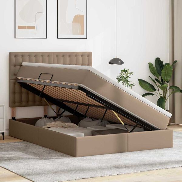 vidaXL Aufbewahrungsbett Cappuccino 140 x 200 cm Kunstleder