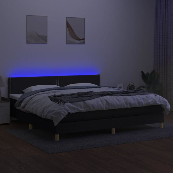 vidaXL Boxspringbett mit Matratze & LED Schwarz 200x200 cm Stoff