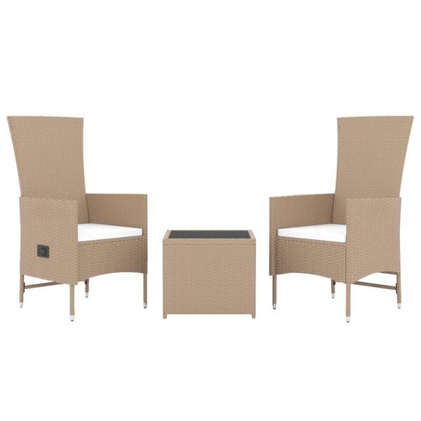 vidaXL 3-tlg. Garten-Lounge-Set Beige Poly Rattan & Stahl
