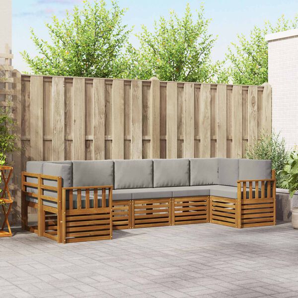 vidaXL Sofagarnituren 7 pcs Nat&uuml;rlich und Hellgrau Massivholz Akazie