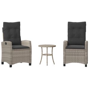 vidaXL 3-tlg. Bistro-Set mit Kissen Hellgrau Poly Rattan