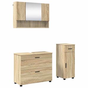 vidaXL Badezimmerm&ouml;bel-Set 3 Stk. Sonoma-Eiche Sperrholz und Metall