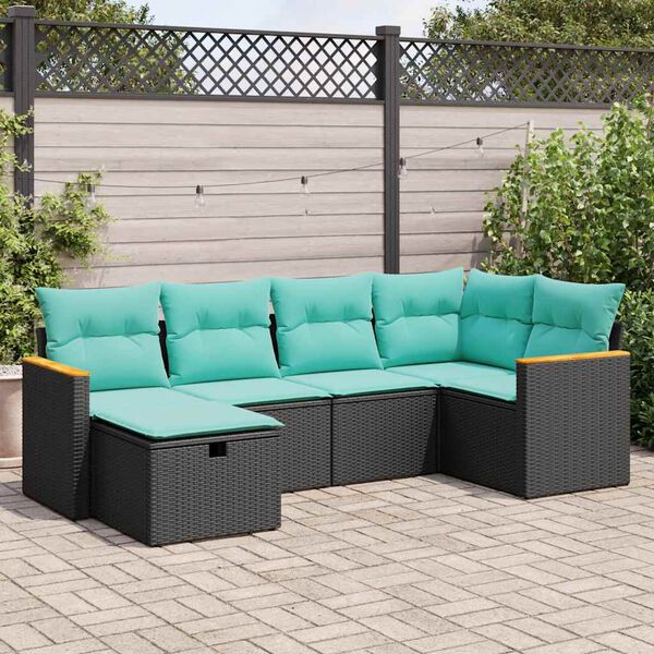 vidaXL 6-tlg. Garten-Sofagarnitur mit Kissen Schwarz Poly Rattan