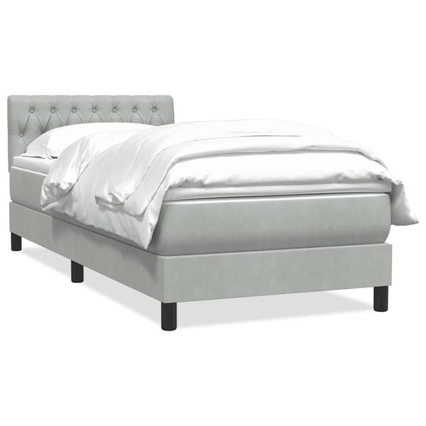 vidaXL Boxspringbett mit Matratze Hellgrau 100x210 cm Samt